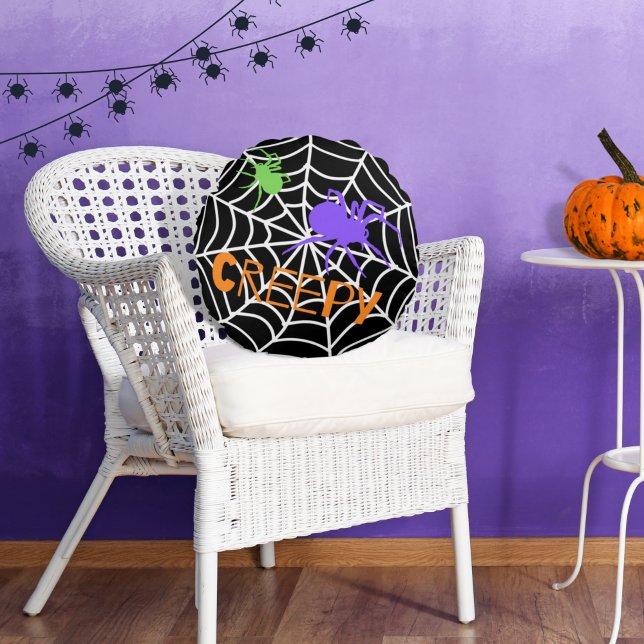 Spooky Spider Web Round Pillow Rundes Kissen (Von Creator hochgeladen)