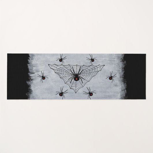 Spooky Spiderweb Black Widow Spider auf Schwarz-we Yogamatte (Vorderseite (Horizontal))