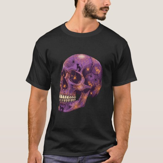 Spooky Spiderweb Skull - Halloween Vibes T-Shirt (Vorderseite)