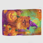 Spooky Spitz Halloween Hexe und Kürbis Golfhandtuch (Horizontal)
