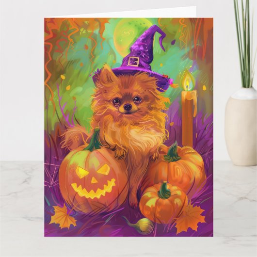 Spooky Spitz Halloween Hexe und Kürbis Karte (Vorderseite)