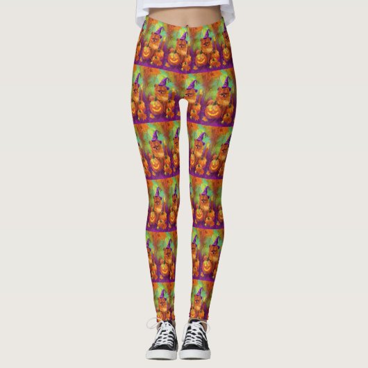 Spooky Spitz Halloween Hexe und Kürbis Leggings (Vorderseite)