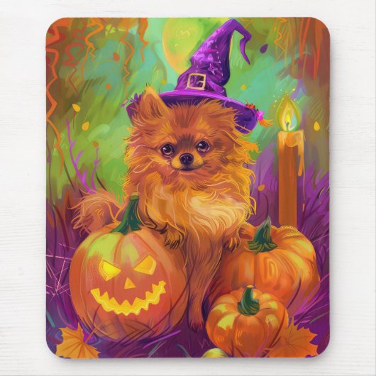 Spooky Spitz Halloween Hexe und Kürbis Mousepad (Vorne)