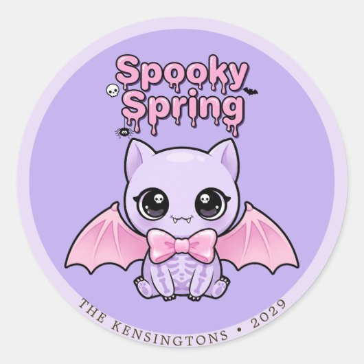 Spooky Spring Bat Lavender Pastel Goth Round Runder Aufkleber (Vorderseite)