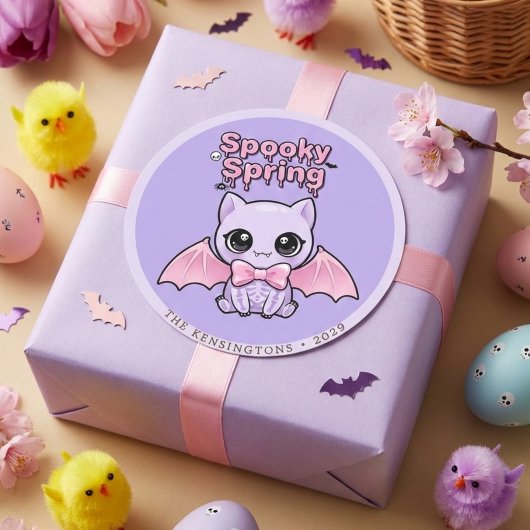 Spooky Spring Bat Lavender Pastel Goth Round Runder Aufkleber