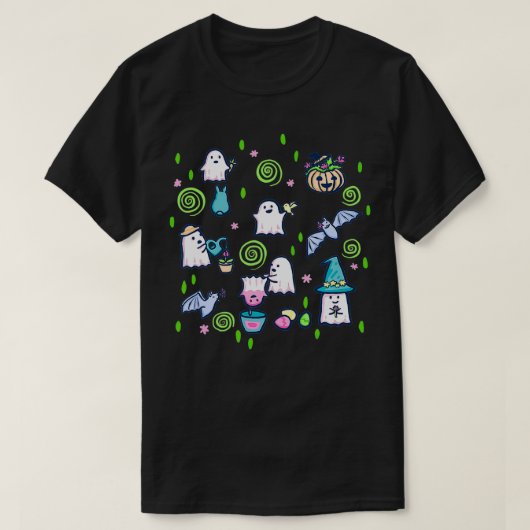 Spooky Spring Niedlich Ghosts in Springtime T-Shirt (Design vorne)