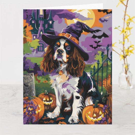Spooky Springer Spanier Halloween Hexenkürbis Karte (Gelbe Blume)