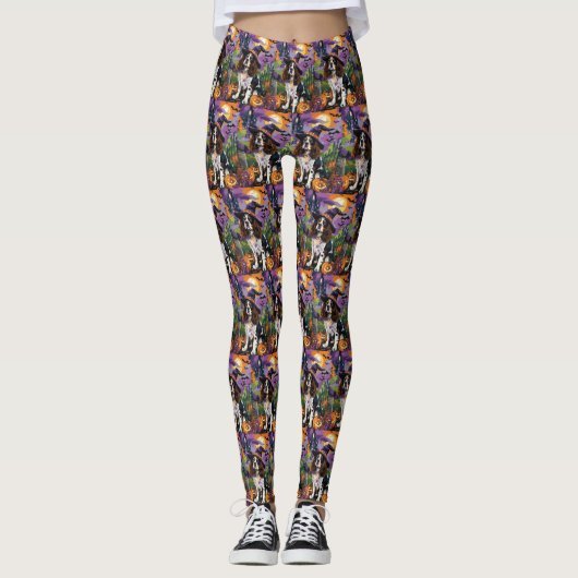 Spooky Springer Spanier Halloween Hexenkürbis Leggings (Vorderseite)