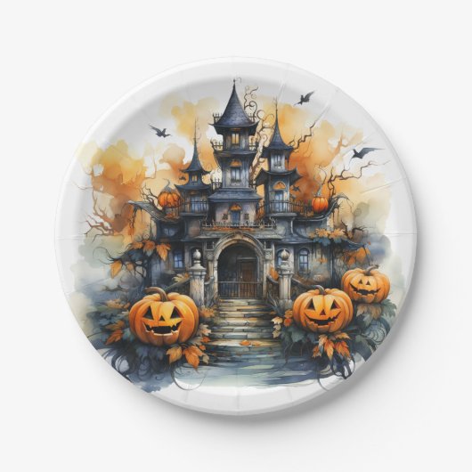 Spooky Spuk Castle Halloween Papierplatte Pappteller (Vorderseite)