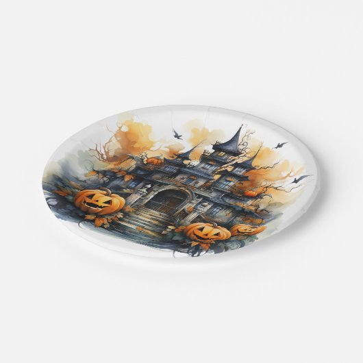 Spooky Spuk Castle Halloween Papierplatte Pappteller (Schrägansicht)