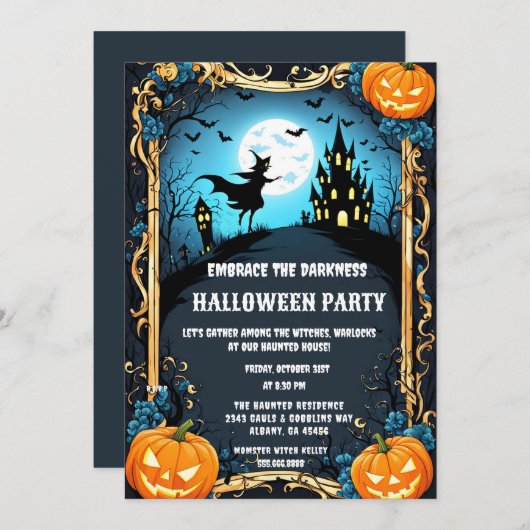 Spooky Spuk Hexenhaus Halloween-Party Einladung (Vorne/Hinten)