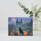 Spooky Spuk House Black Cat Pumpkins Feiertagspostkarte (Stehend Vorderseite)