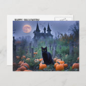 Spooky Spuk House Black Cat Pumpkins Feiertagspostkarte (Vorne/Hinten)
