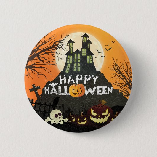 Spooky Spuk House Costume Night Sky Halloween Button (Vorderseite)