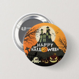 Spooky Spuk House Costume Night Sky Halloween Button