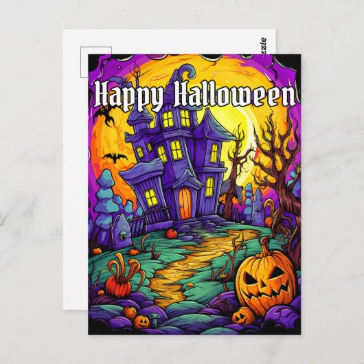 Spooky Spuk House | Frohe Halloween Postkarte (Vorne/Hinten)