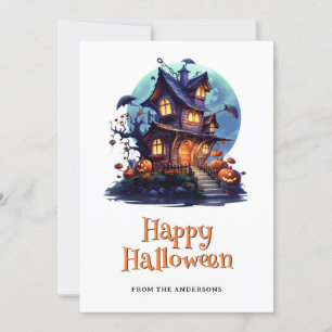 Spooky Spuk House Ghost Pumpkins Halloween Card Feiertagskarte