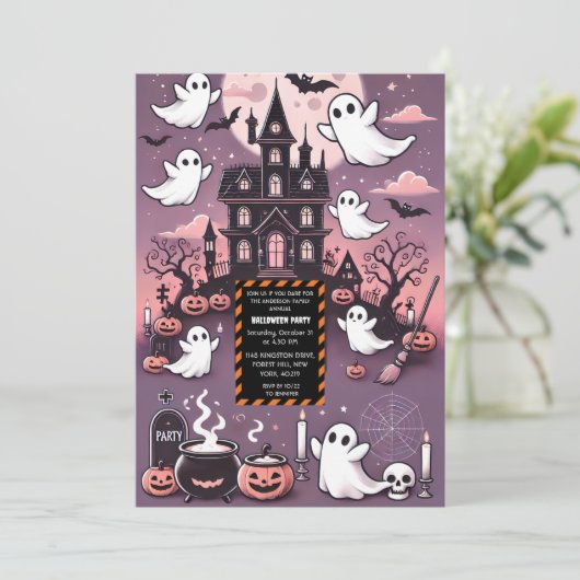 Spooky Spuk House Halloween Custom Ghost Theme Einladung (Stehend Vorderseite)