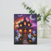 Spooky Spuk House Halloween Night Szene Postkarte (Stehend Vorderseite)