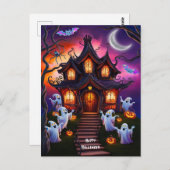 Spooky Spuk House Halloween Night Szene Postkarte (Vorne/Hinten)