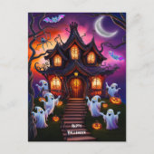 Spooky Spuk House Halloween Night Szene Postkarte (Vorderseite)