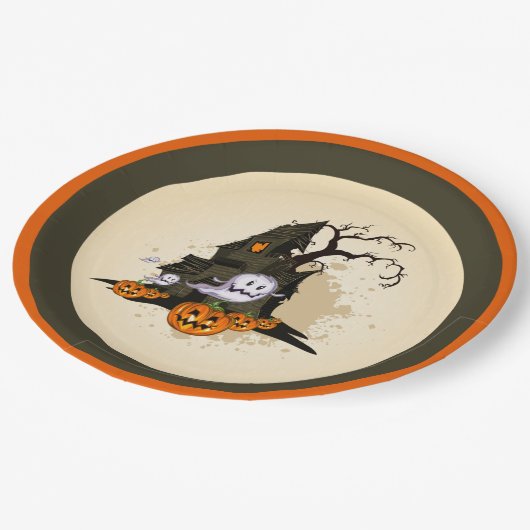 Spooky Spuk House Halloween Pappteller (Schrägansicht)