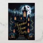 Spooky Spuk House Halloween-Party Custom Folieneinladung (Vorderseite)