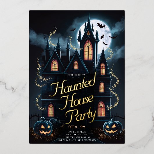 Spooky Spuk House Halloween-Party Custom Folieneinladung (Vorderseite)