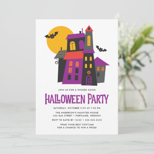 Spooky Spuk House Halloween-Party Einladung (Stehend Vorderseite)
