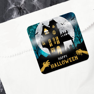 Spooky Spuk House Halloween-Party Quadratischer Aufkleber