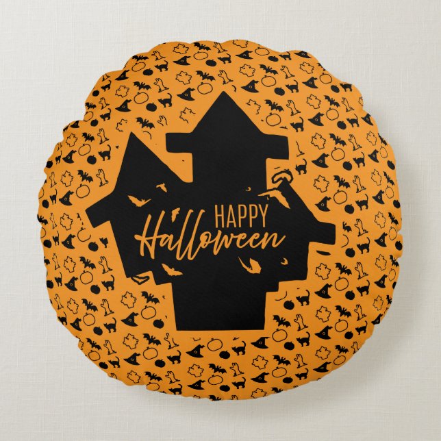 Spooky Spuk House Halloween Rundes Kissen (Vorderseite)