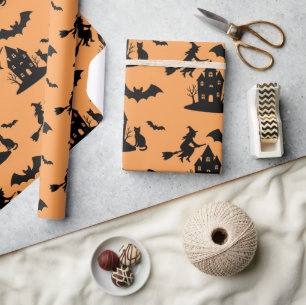 Spooky Spuk House & Hexe Silhouette Geschenkpapier