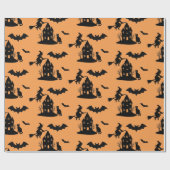 Spooky Spuk House & Hexe Silhouette | Geschenkpapier (Flach)
