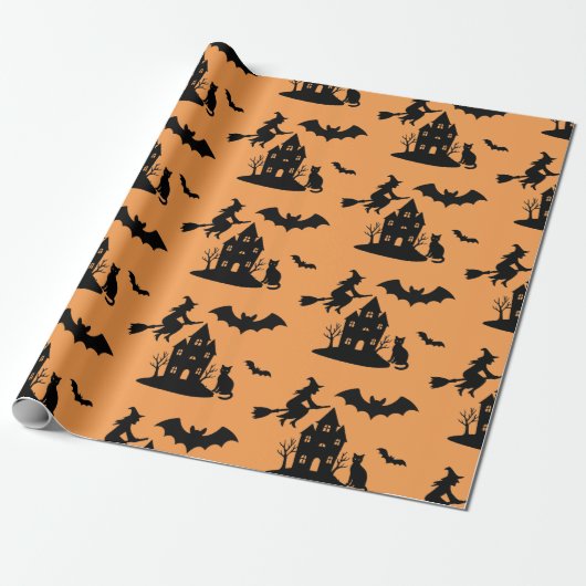 Spooky Spuk House & Hexe Silhouette | Geschenkpapier (Ungerollt)
