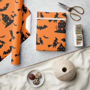 Spooky Spuk House & Hexe Silhouette   Geschenkpapier
