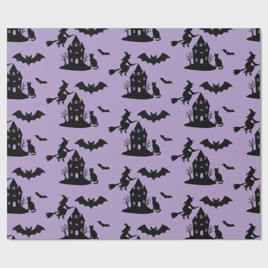Spooky Spuk House & Hexe Silhouette | Geschenkpapier (Flach)