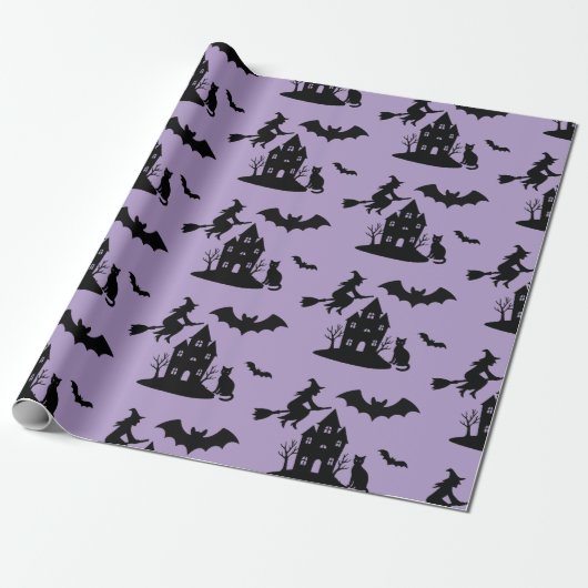 Spooky Spuk House & Hexe Silhouette | Geschenkpapier (Ungerollt)