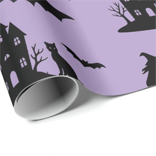 Spooky Spuk House & Hexe Silhouette | Geschenkpapier (Rolleneckpunkt)