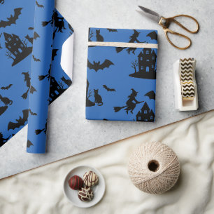 Spooky Spuk House & Hexe Silhouette Geschenkpapier