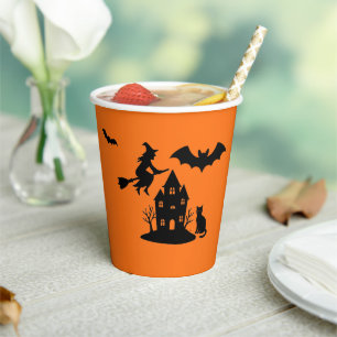 Spooky Spuk House & Hexe Silhouette Pappbecher