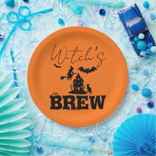 Spooky Spuk House & Hexe Silhouette | Pappteller (Party)