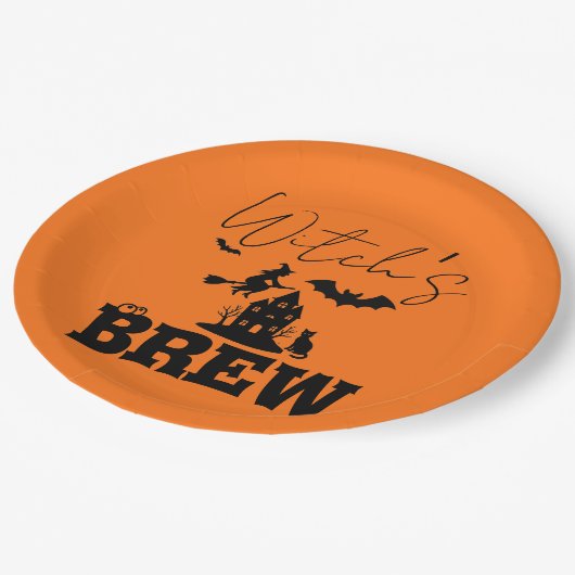 Spooky Spuk House & Hexe Silhouette | Pappteller (Schrägansicht)