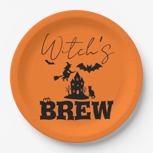 Spooky Spuk House & Hexe Silhouette | Pappteller (Vorderseite)