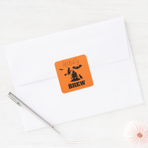 Spooky Spuk House & Hexe Silhouette   Quadratischer Aufkleber