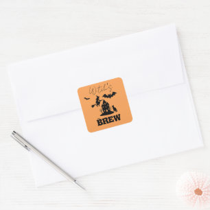 Spooky Spuk House & Hexe Silhouette   Quadratischer Aufkleber