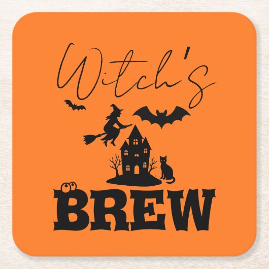 Spooky Spuk House & Hexe Silhouette | Rechteckiger Pappuntersetzer (Vorderseite)