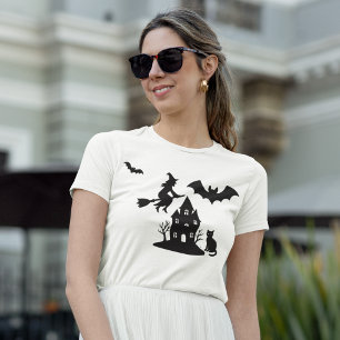 Spooky Spuk House & Hexe Silhouette   T-Shirt