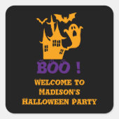 Spooky Spuk House Individuelle Name Quadratischer Aufkleber (Vorderseite)