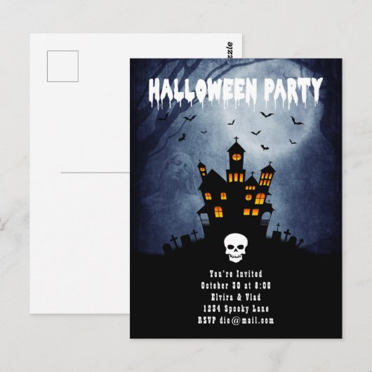 Spooky Spuk House mit Blue Ghost Postkarte (Vorne/Hinten)