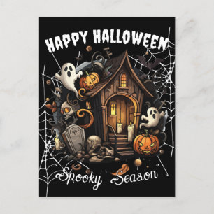 🎃 Spooky Spuk House Postcard - SCHWARZE 👻 🕷️ Feiertagspostkarte